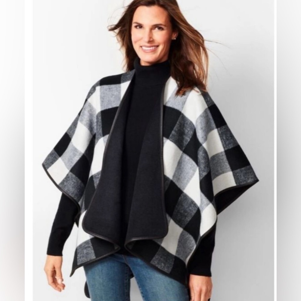 Talbots reversible buffalo check cape / shawl. - Picture 4 of 4